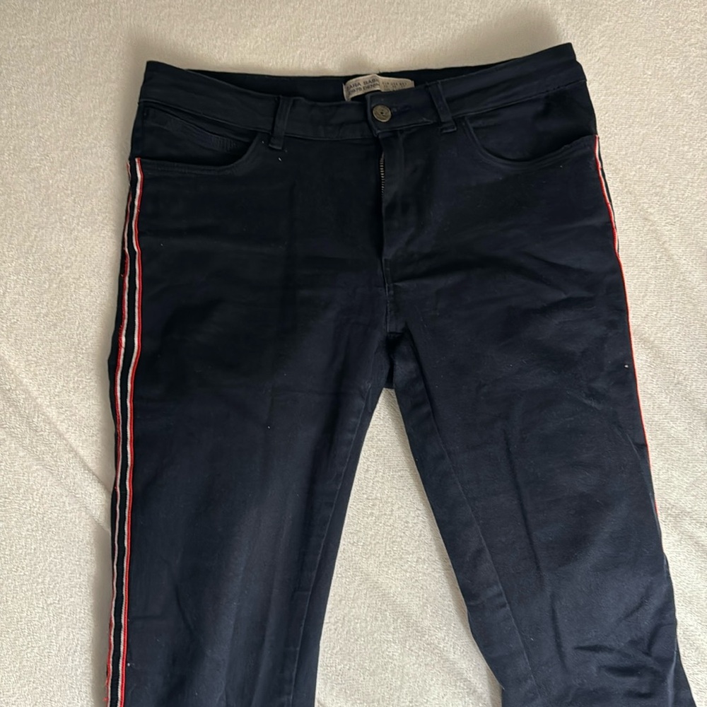 Zara Blue pants with red stripe down